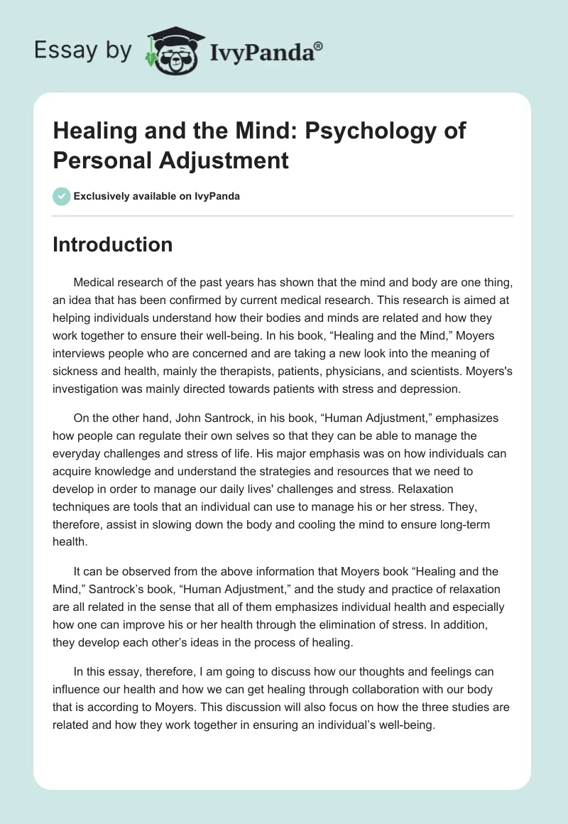Healing and the Mind: Psychology of Personal Adjustment. Page 1