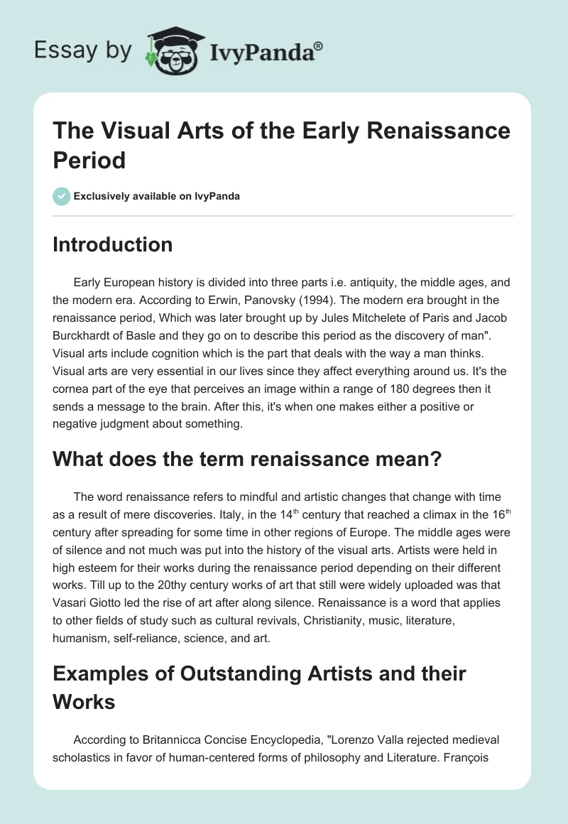 The Visual Arts of the Early Renaissance Period. Page 1