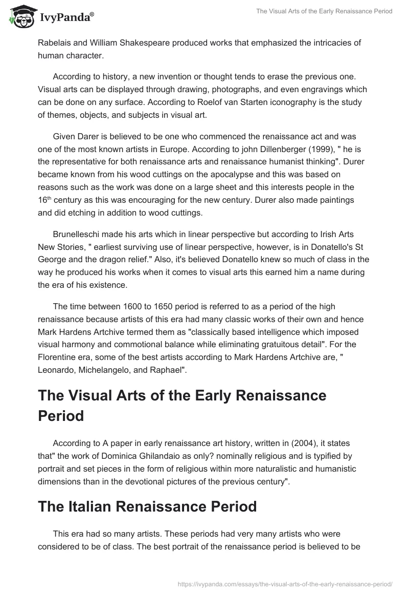 The Visual Arts of the Early Renaissance Period. Page 2