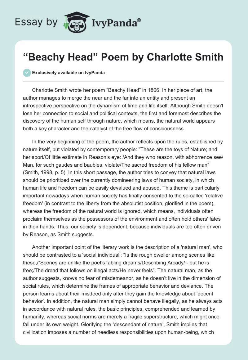 “Beachy Head” Poem by Charlotte Smith. Page 1