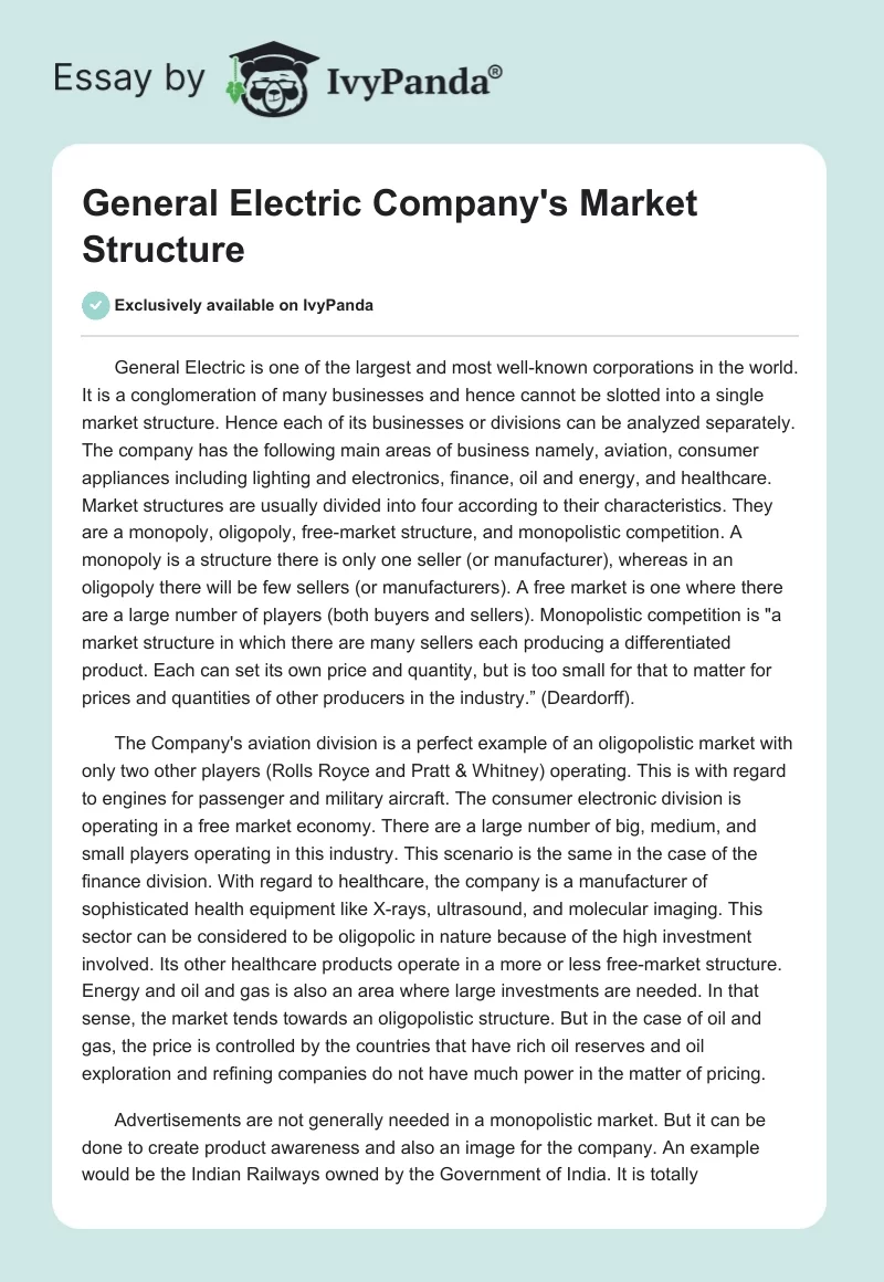 General Electric Company's Market Structure. Page 1