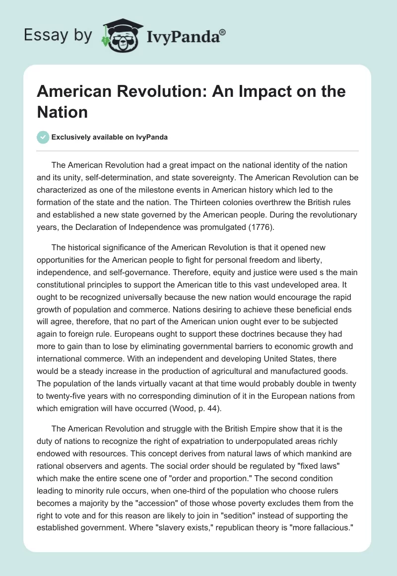 American Revolution: An Impact on the Nation. Page 1