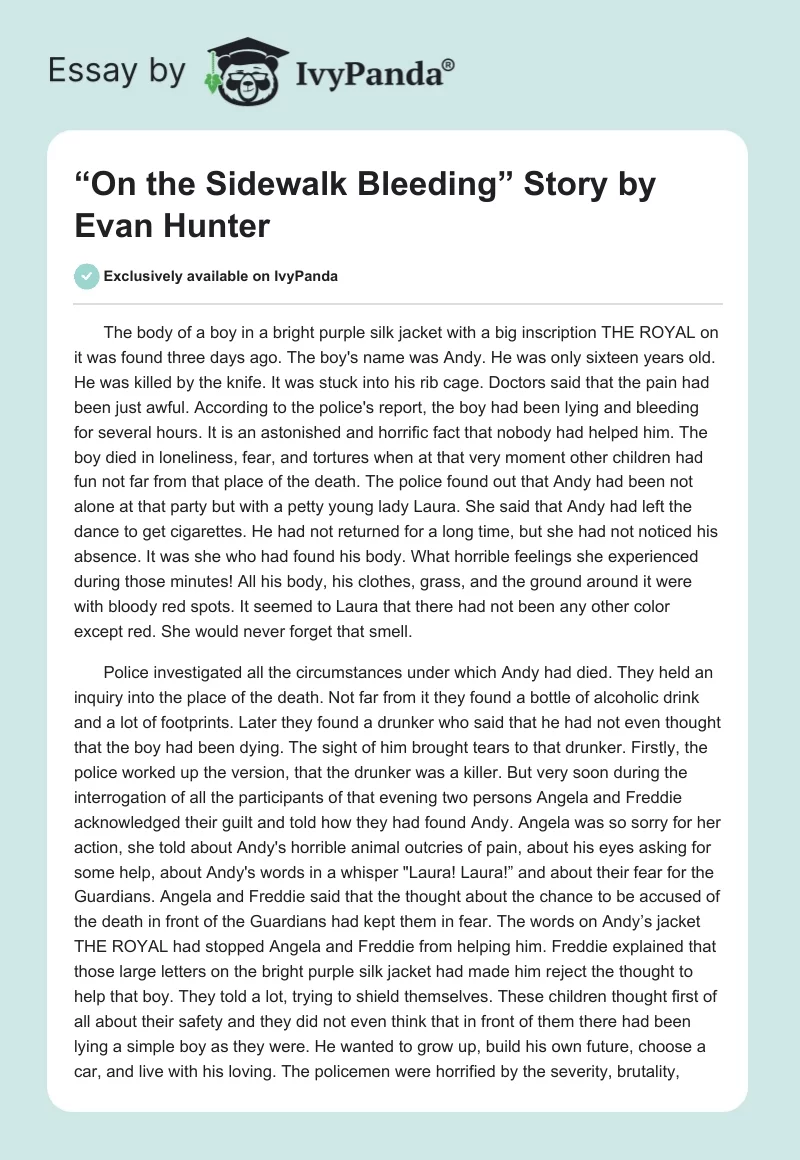 “On the Sidewalk Bleeding” Story by Evan Hunter. Page 1
