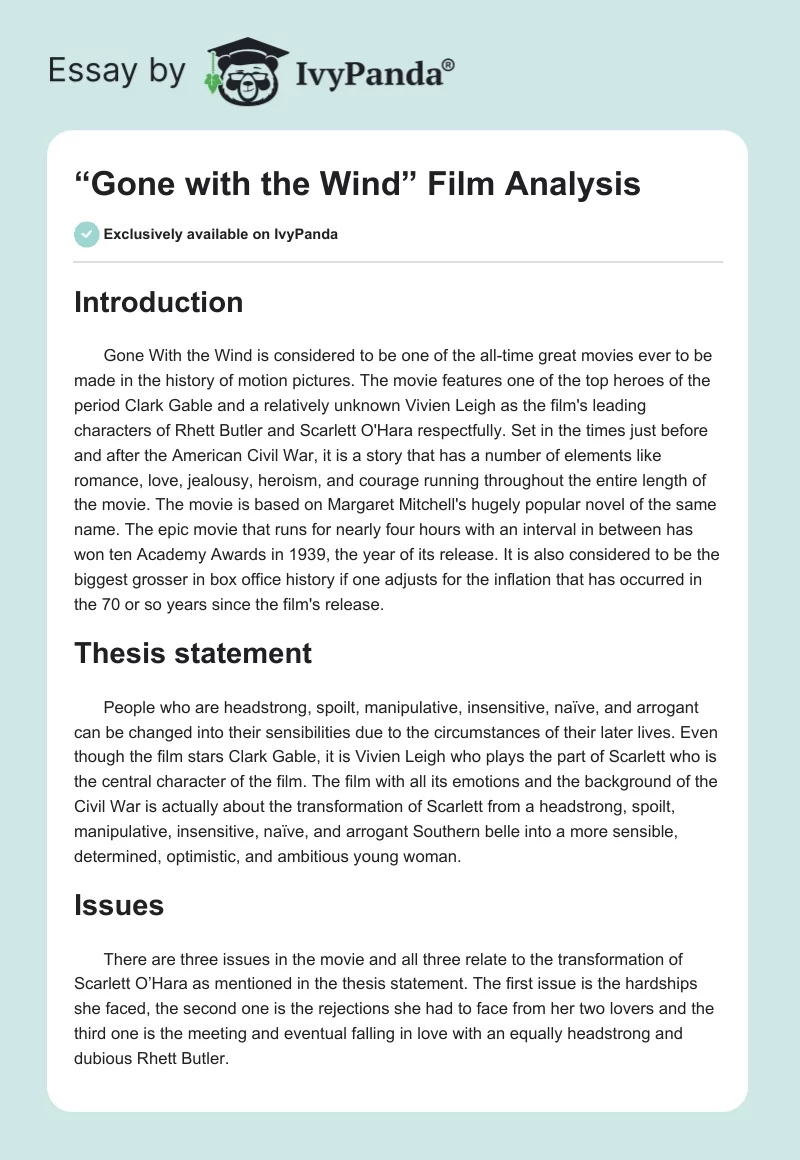 “Gone with the Wind” Film Analysis. Page 1