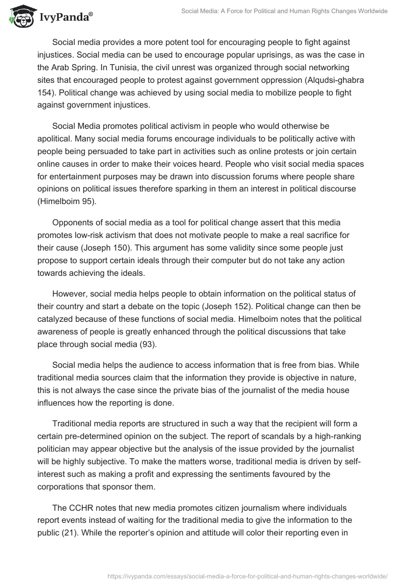 Social Media: A Force for Political and Human Rights Changes Worldwide. Page 2