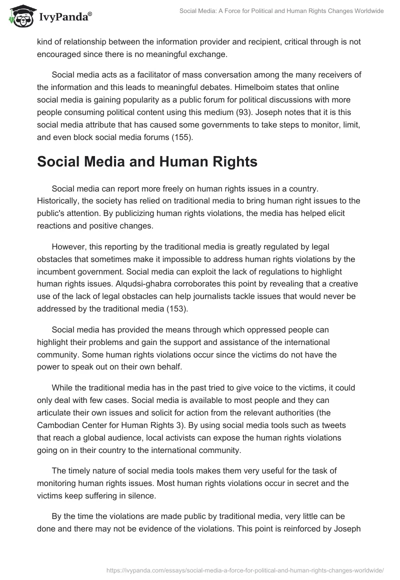 Social Media: A Force for Political and Human Rights Changes Worldwide. Page 4
