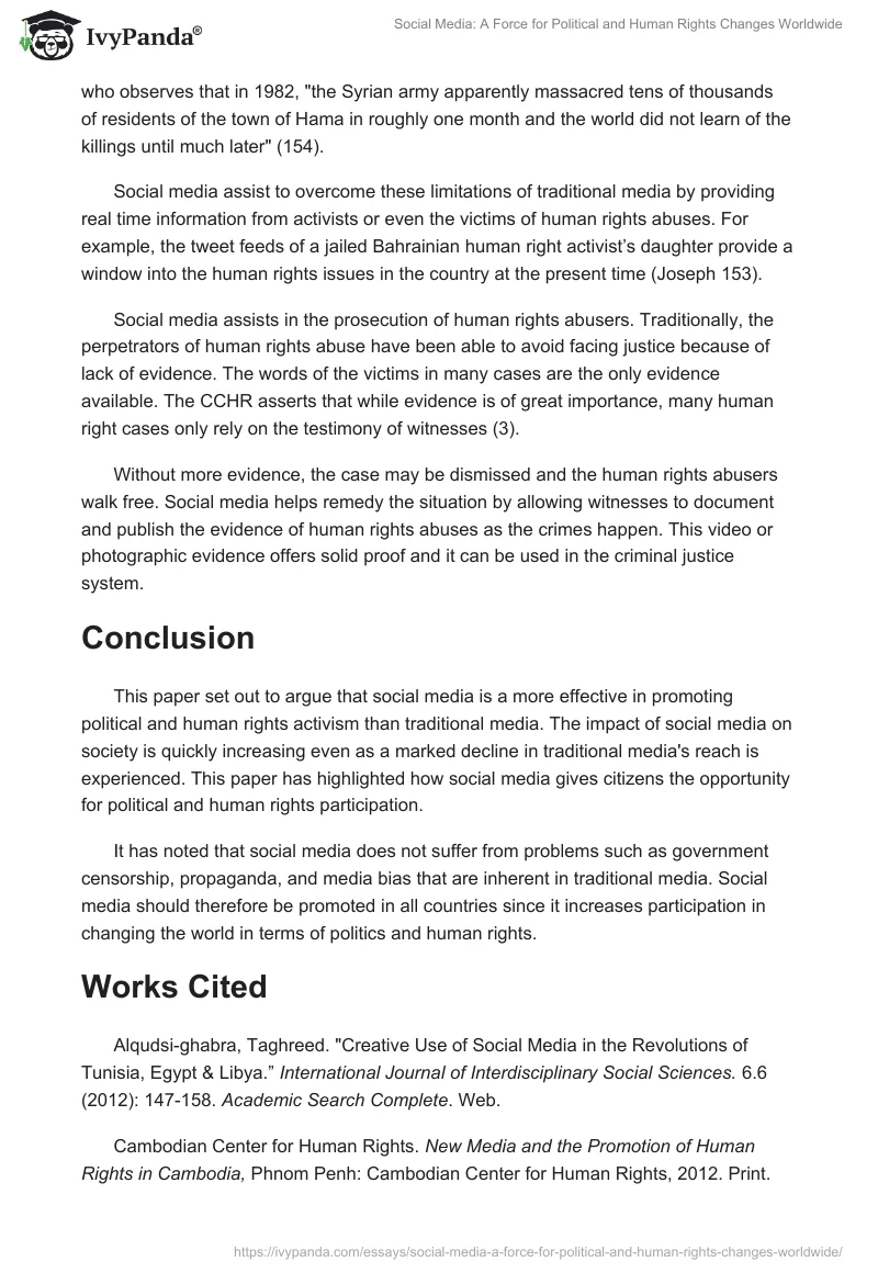 Social Media: A Force for Political and Human Rights Changes Worldwide. Page 5