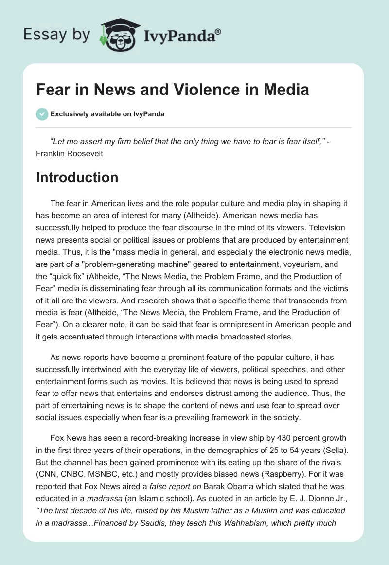 Fear in News and Violence in Media. Page 1