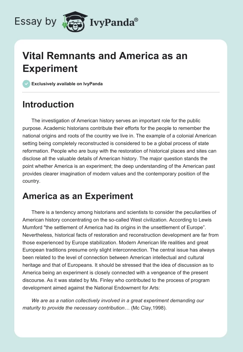 Vital Remnants and America as an Experiment. Page 1