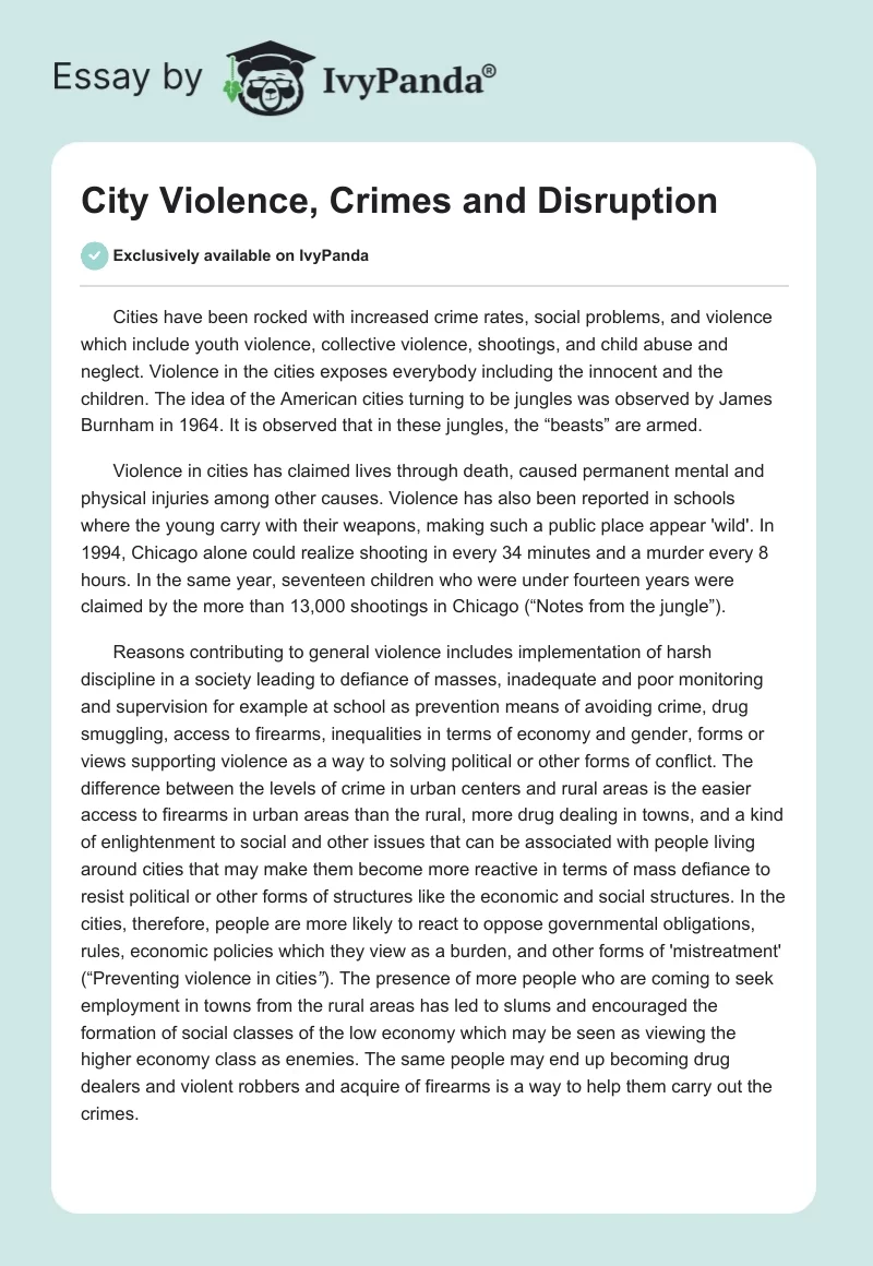 City Violence, Crimes and Disruption. Page 1