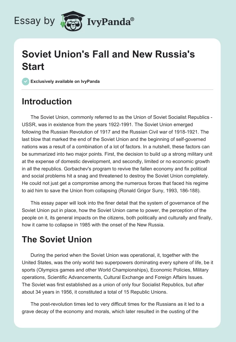 Soviet Union's Fall and New Russia's Start. Page 1