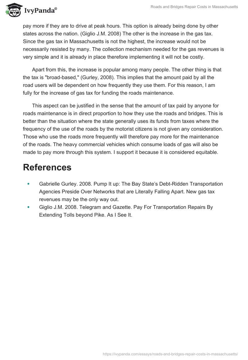 Roads and Bridges Repair Costs in Massachusetts. Page 2
