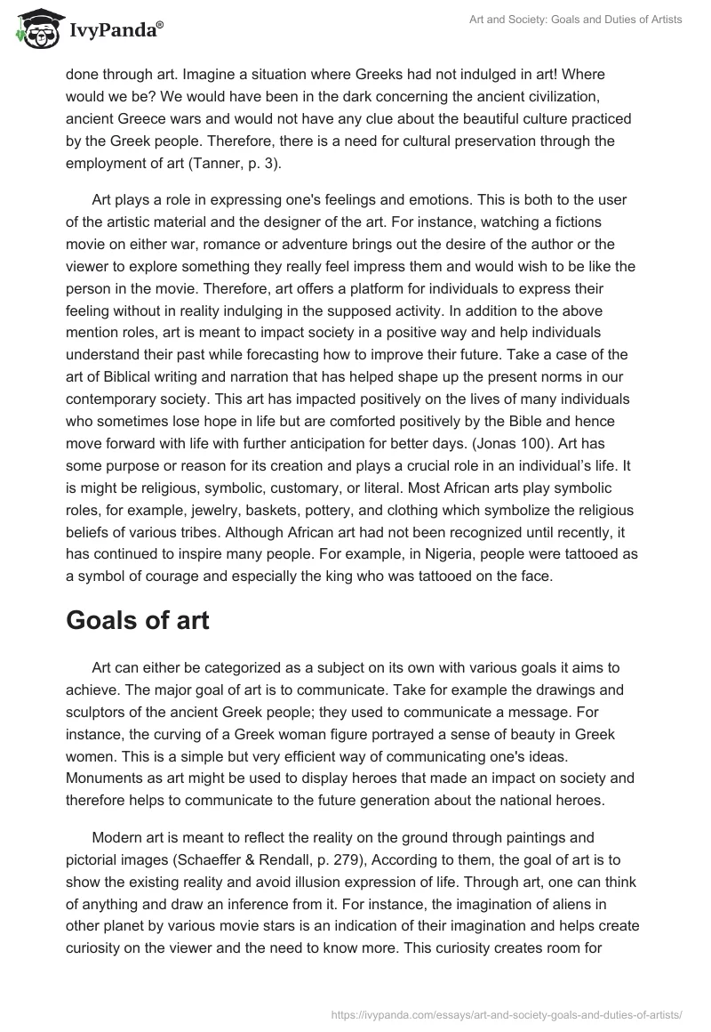 Art and Society: Goals and Duties of Artists. Page 2