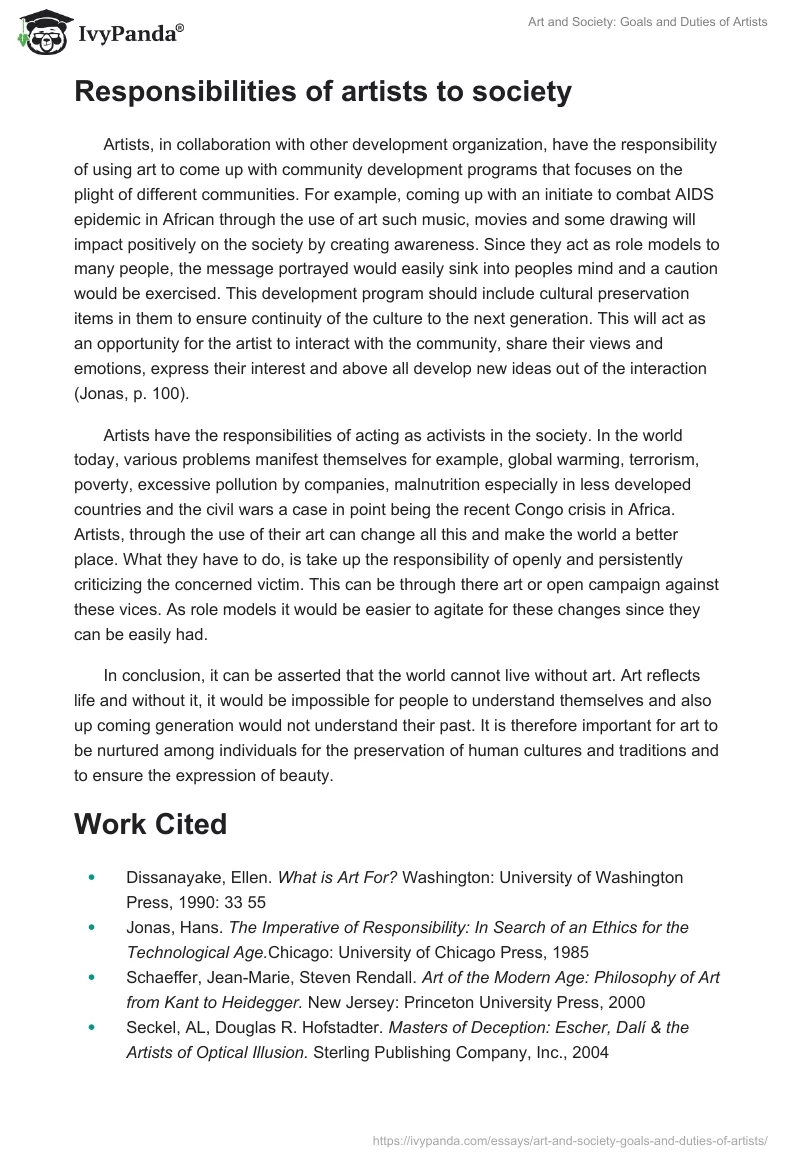 Art and Society: Goals and Duties of Artists. Page 4