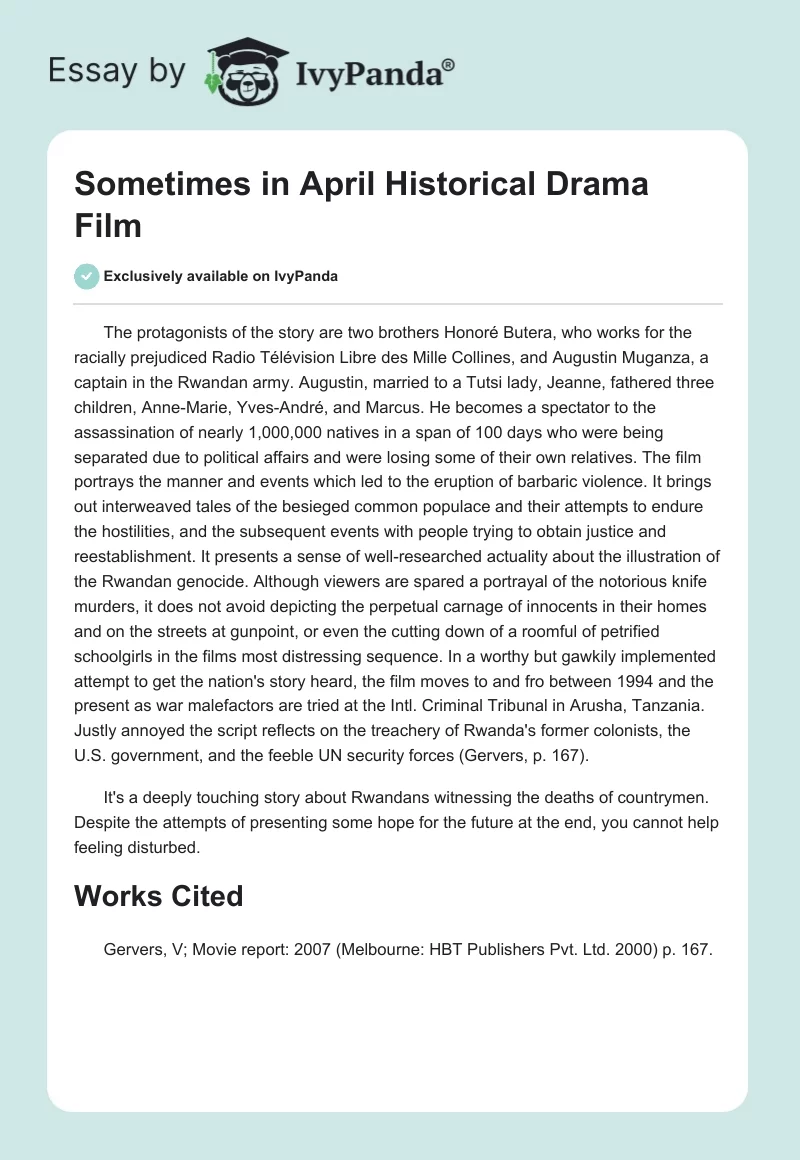 "Sometimes in April" Historical Drama Film. Page 1