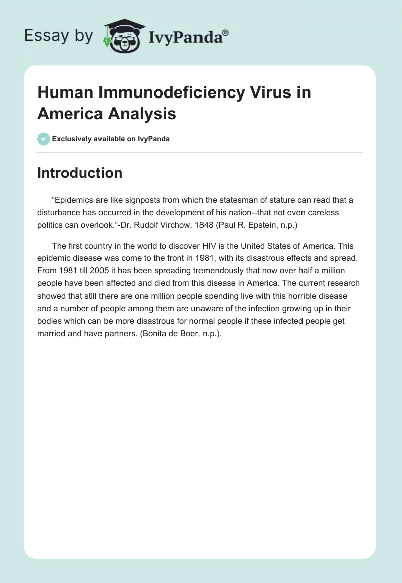 Human Immunodeficiency Virus in America Analysis. Page 1