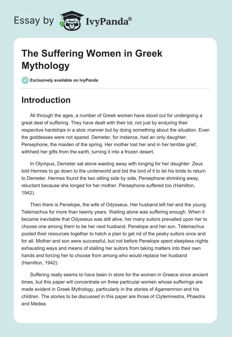 The Suffering Women in Greek Mythology. Page 1
