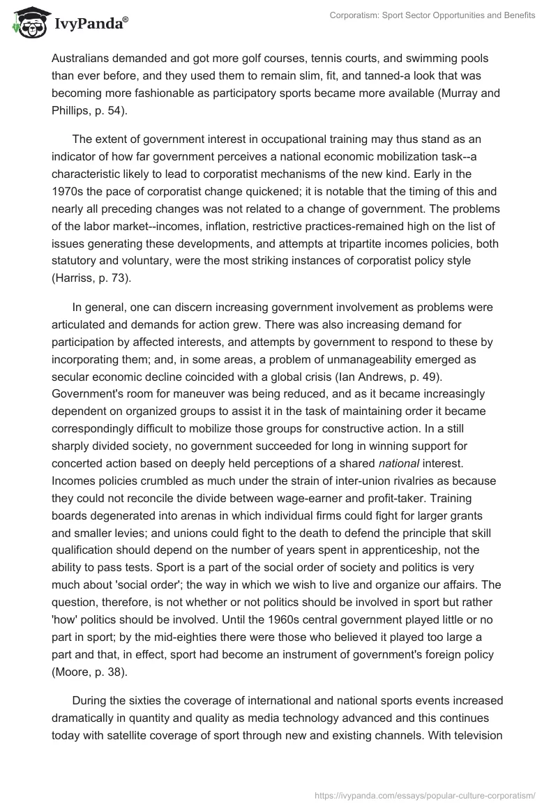 Corporatism: Sport Sector Opportunities and Benefits. Page 3