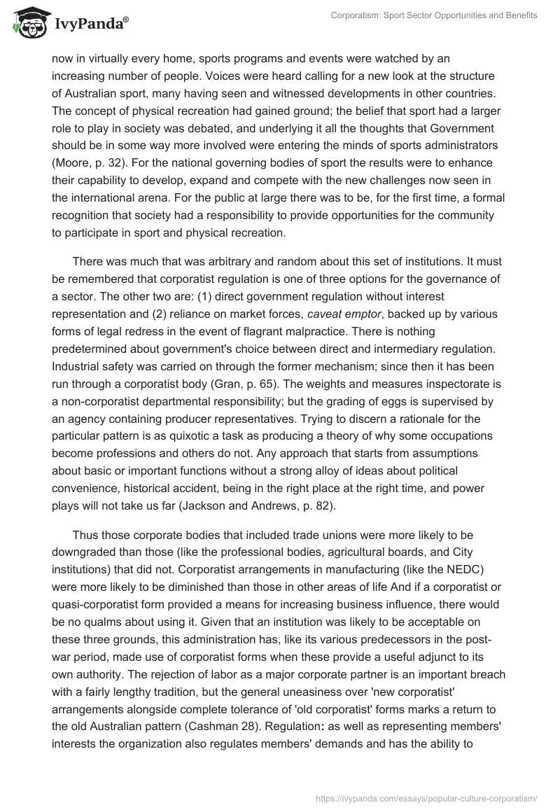 Corporatism: Sport Sector Opportunities and Benefits. Page 4