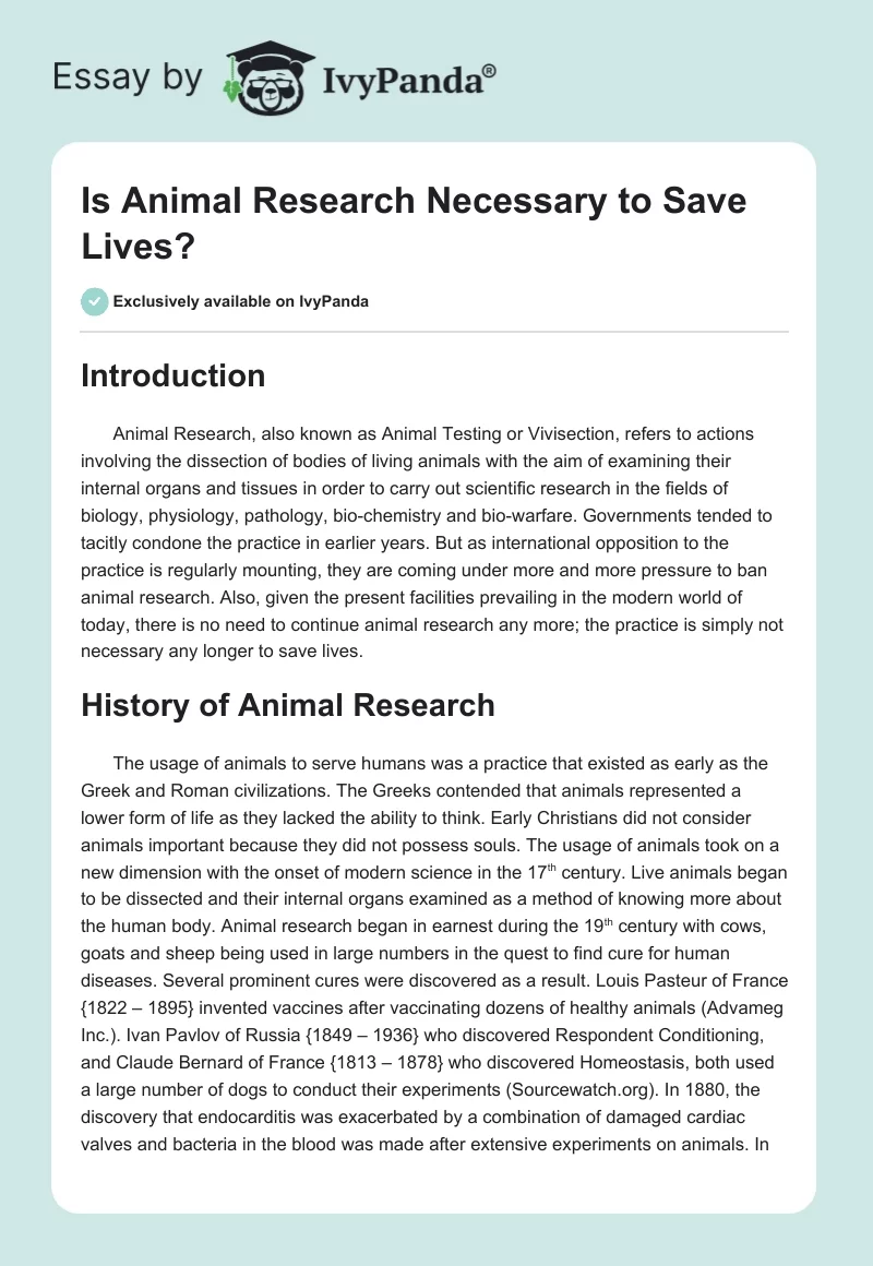 Is Animal Research Necessary to Save Lives?. Page 1