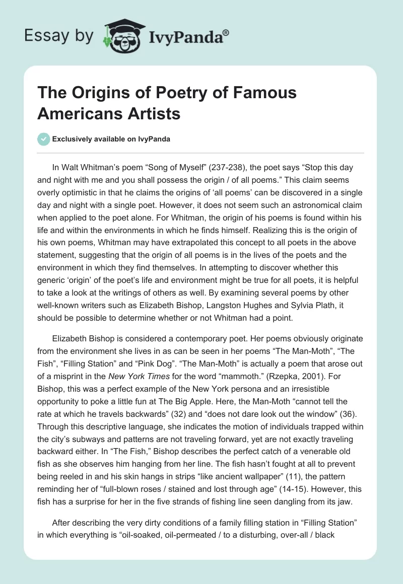 The Origins of Poetry of Famous Americans Artists. Page 1
