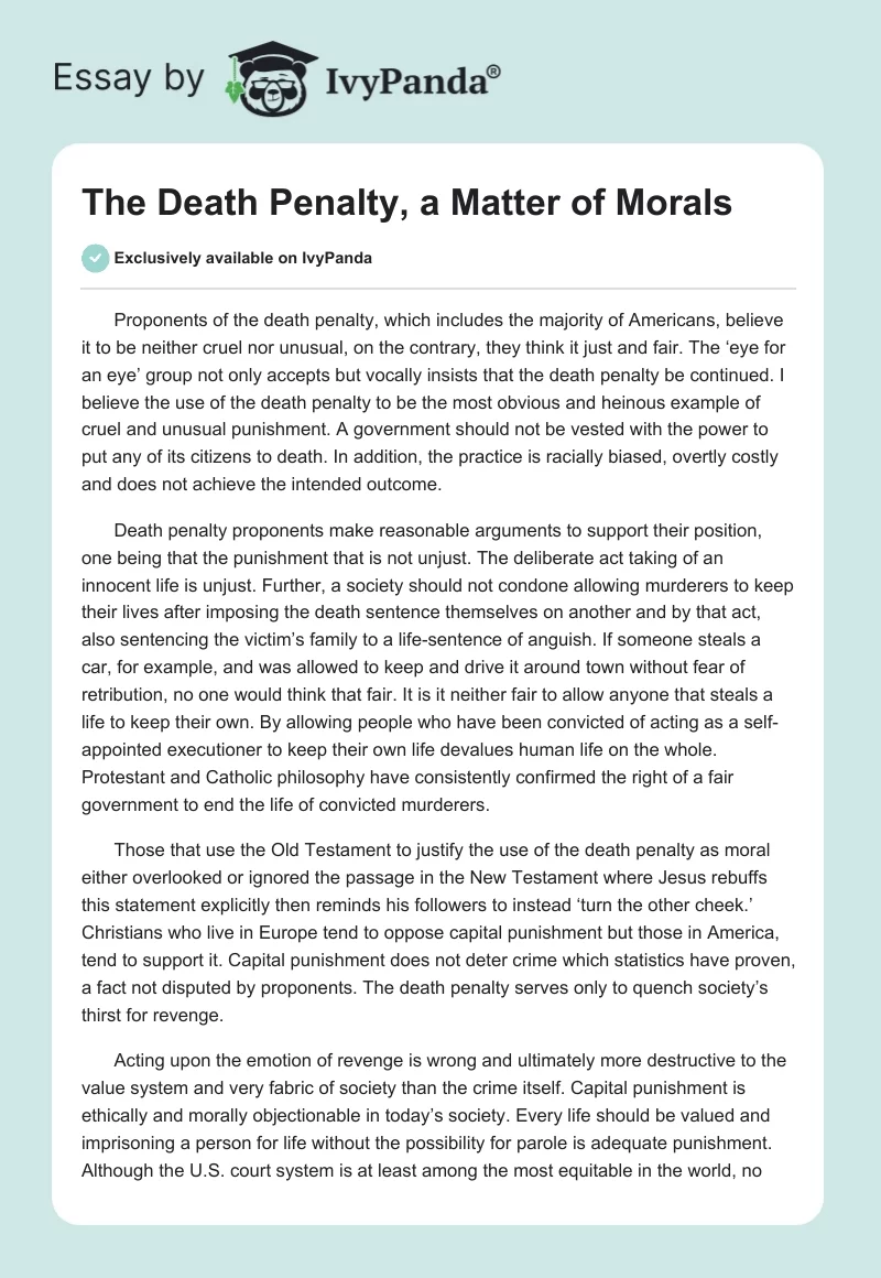 The Death Penalty, a Matter of Morals. Page 1