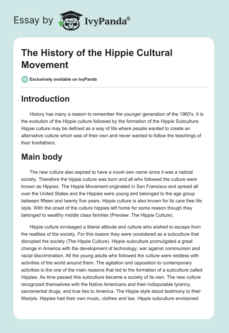 The History of the Hippie Cultural Movement. Page 1
