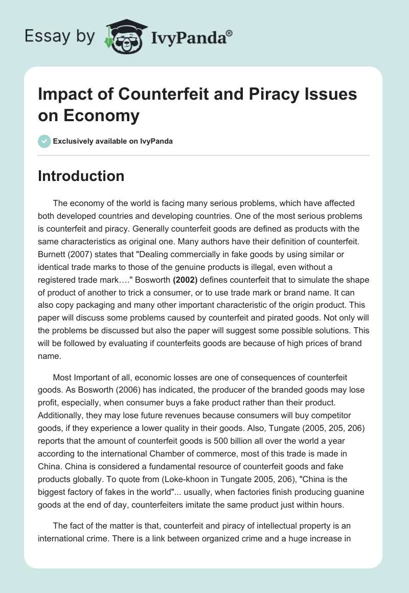 Impact of Counterfeit and Piracy Issues on Economy. Page 1