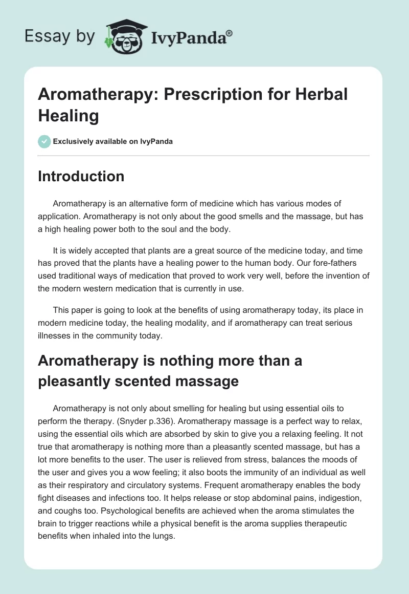 Aromatherapy: Prescription for Herbal Healing. Page 1