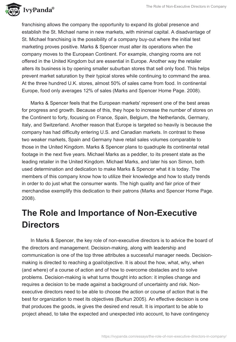 The Role of Non-Executive Directors in Company. Page 2