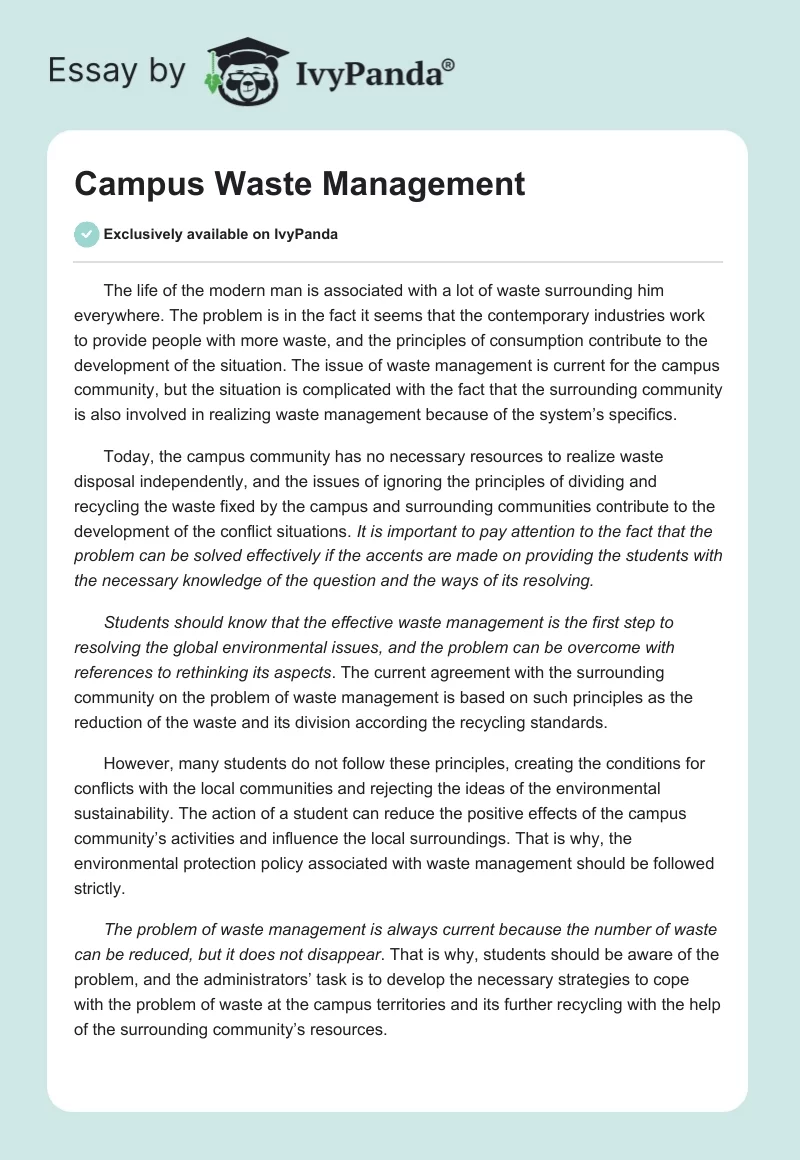 Campus Waste Management. Page 1