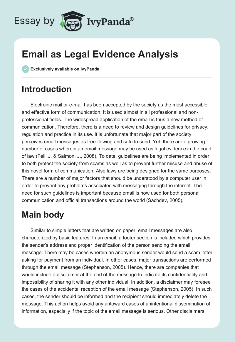 Email as Legal Evidence Analysis. Page 1