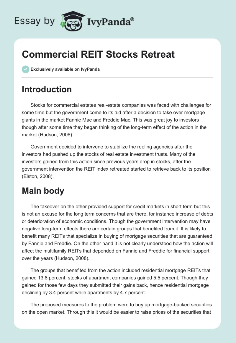 Commercial REIT Stocks Retreat. Page 1