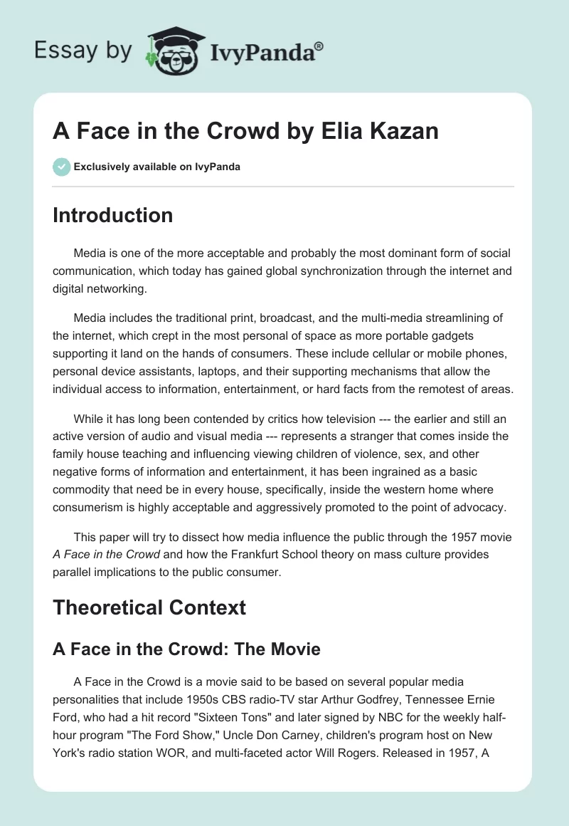 "A Face in the Crowd" by Elia Kazan. Page 1