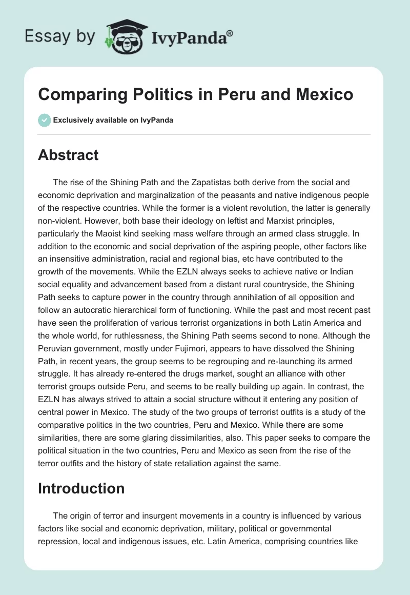 Comparing Politics in Peru and Mexico. Page 1