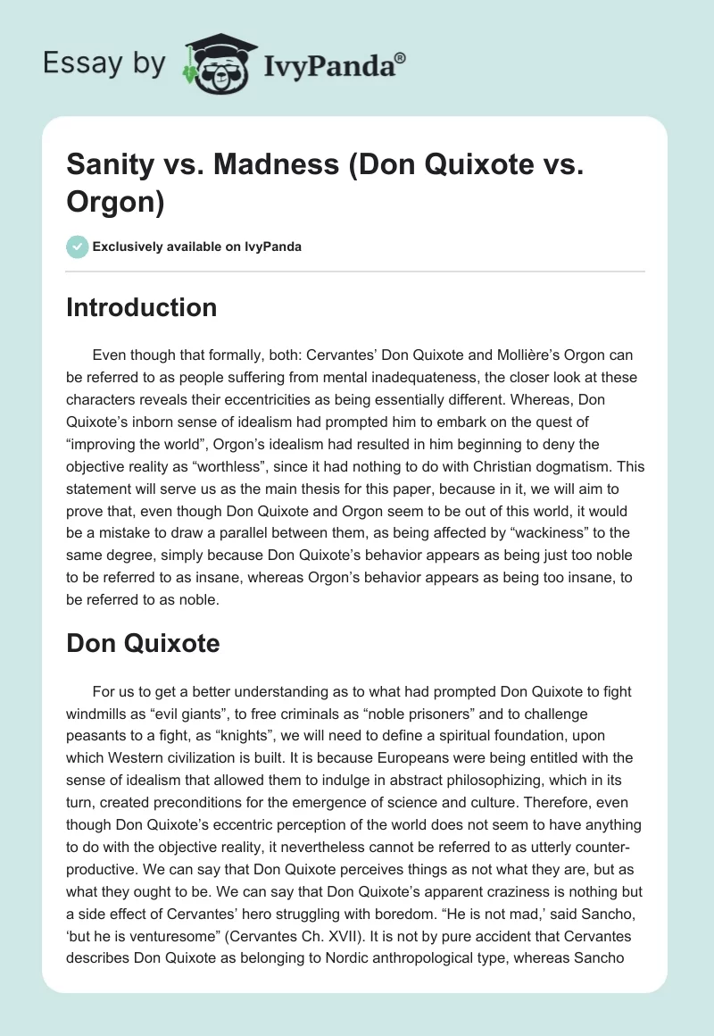 Sanity vs. Madness (Don Quixote vs. Orgon). Page 1