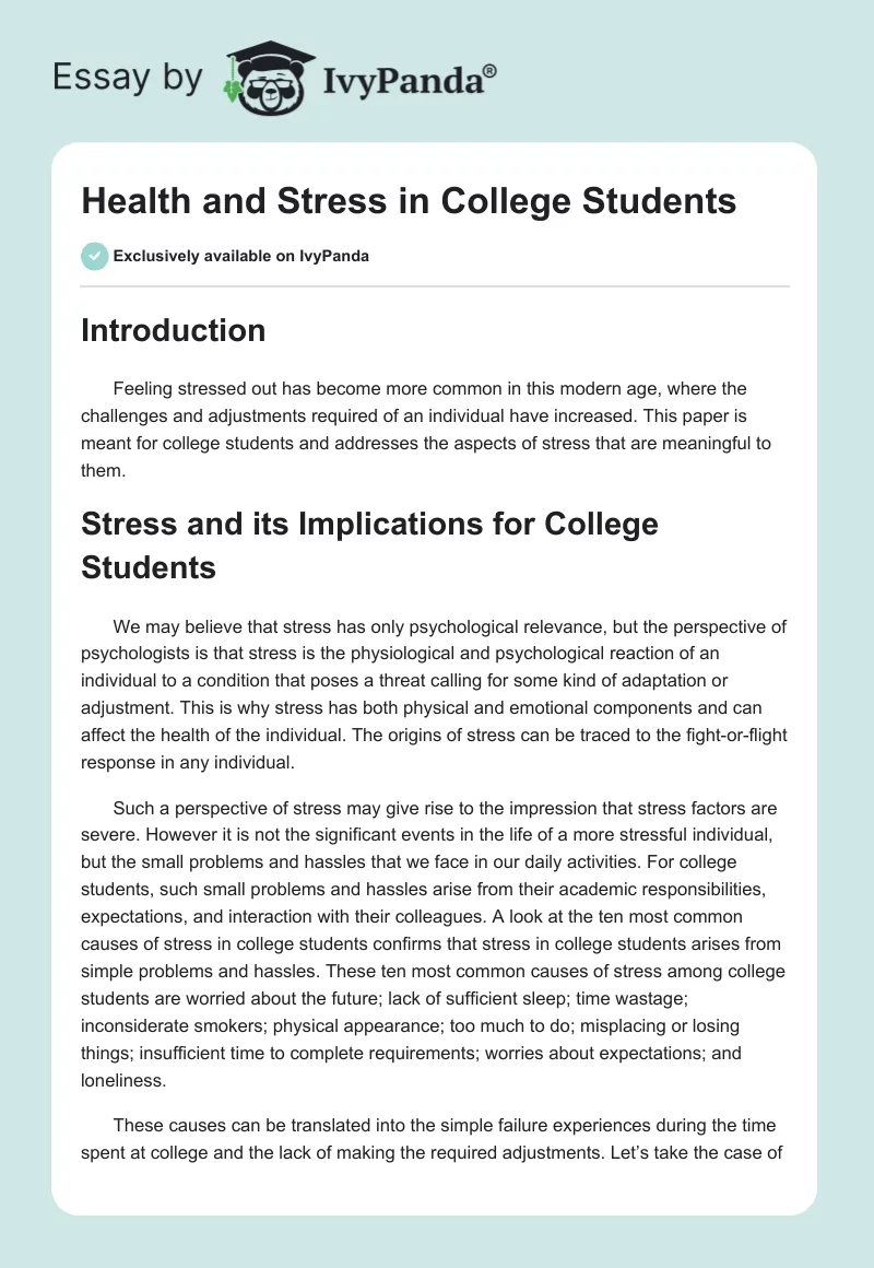 Health and Stress in College Students. Page 1