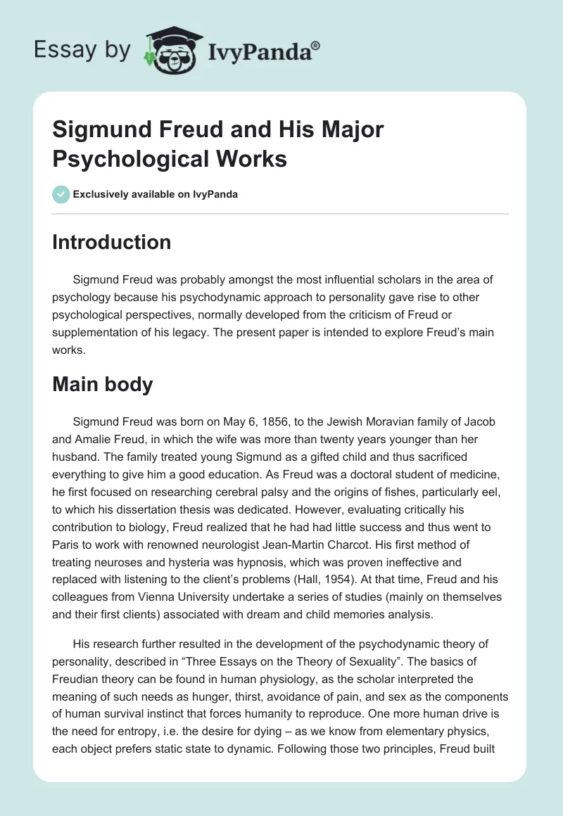 Sigmund Freud and His Major Psychological Works. Page 1