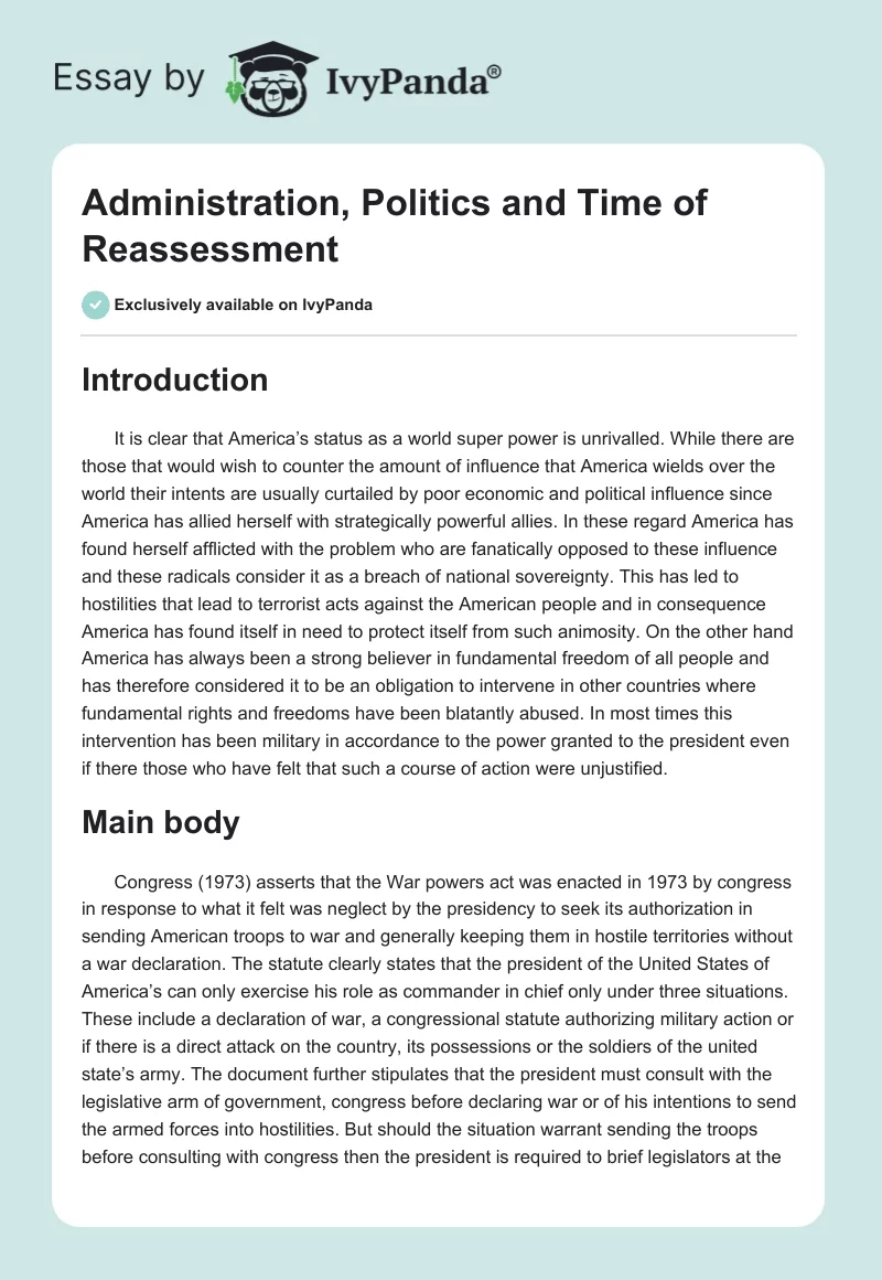 Administration, Politics and Time of Reassessment. Page 1