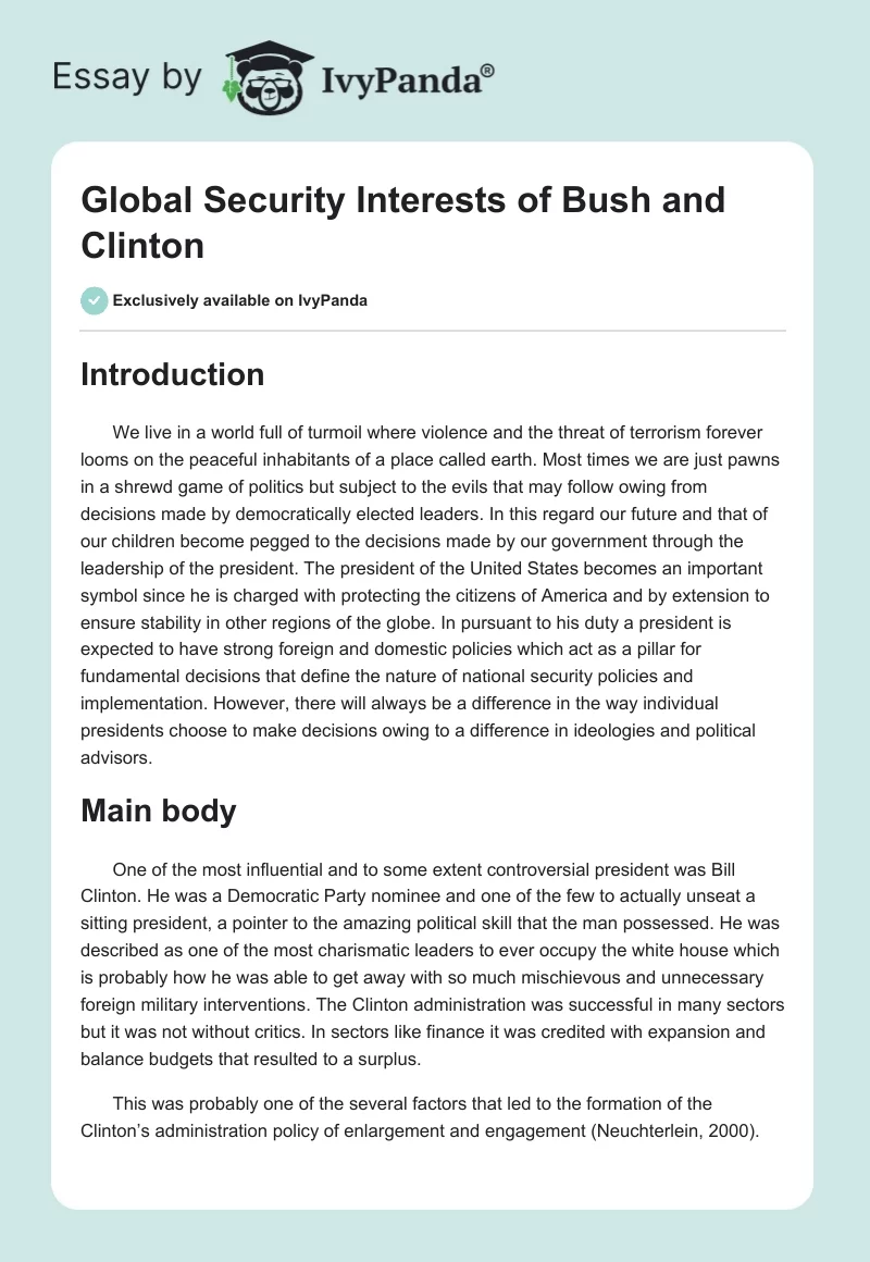 Global Security Interests of Bush and Clinton. Page 1