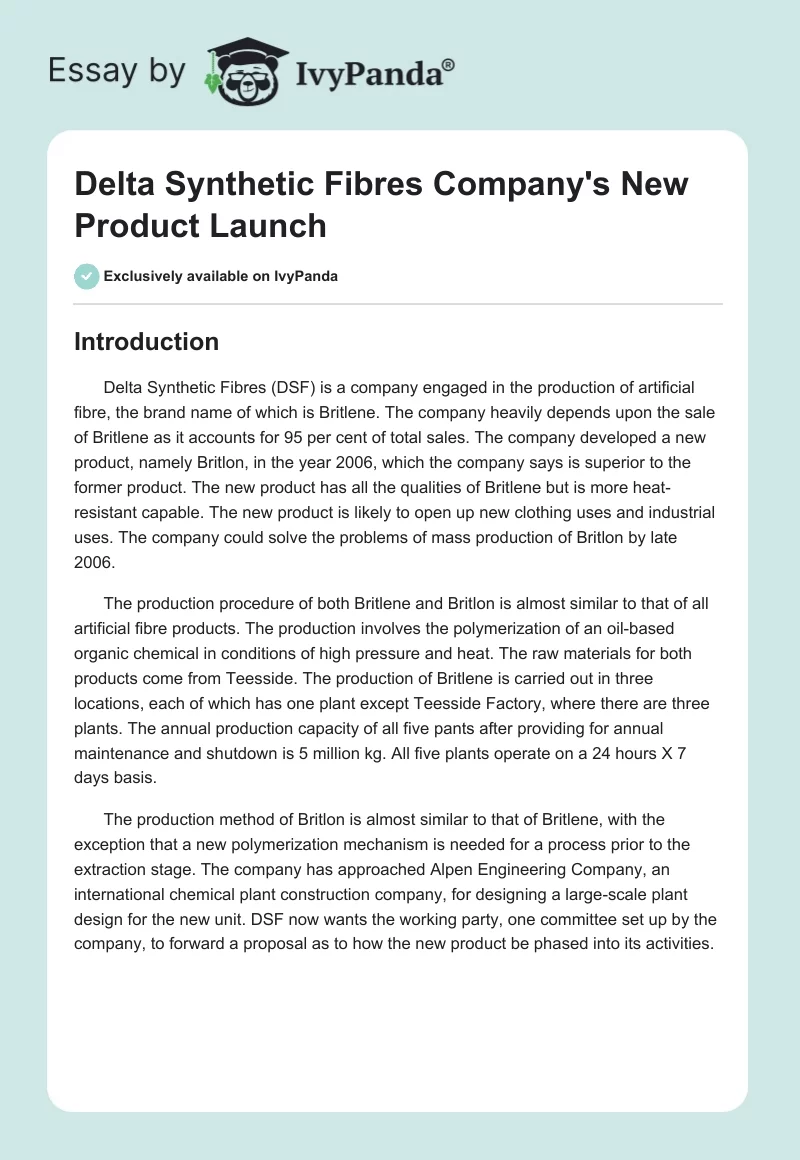 Delta Synthetic Fibres Company's New Product Launch. Page 1