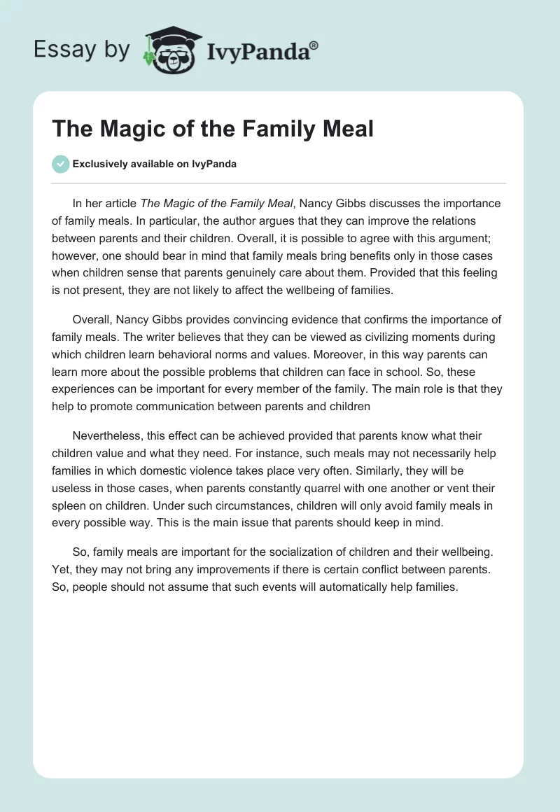 The Magic of the Family Meal. Page 1