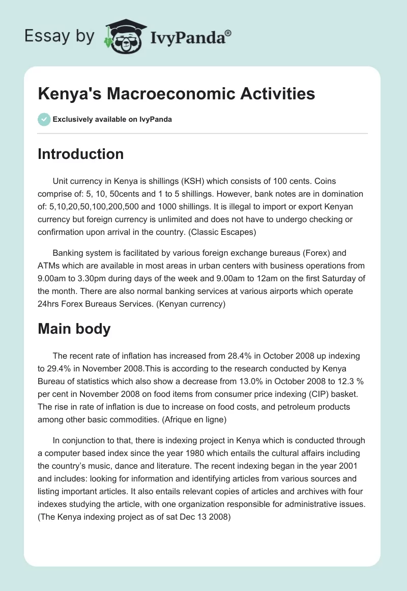 Kenya's Macroeconomic Activities. Page 1