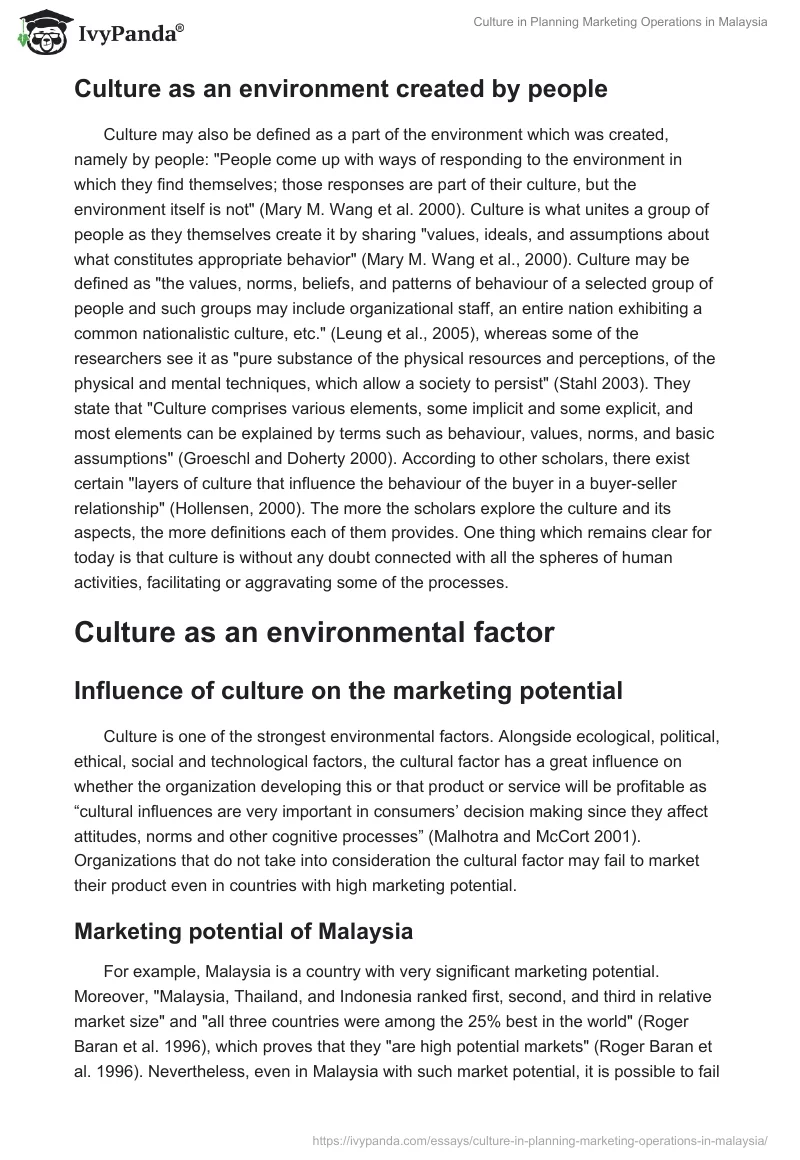 Culture in Planning Marketing Operations in Malaysia. Page 2