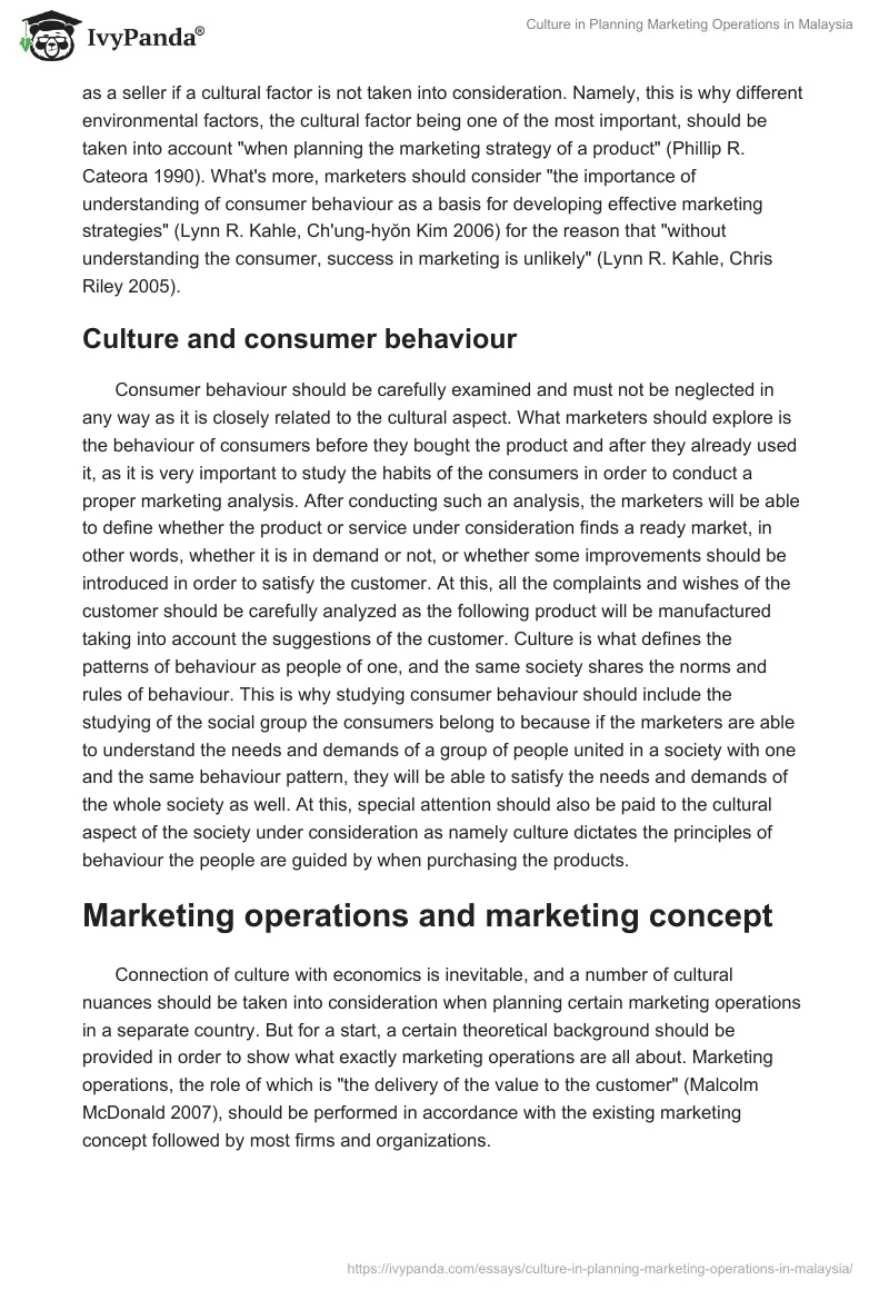 Culture in Planning Marketing Operations in Malaysia. Page 3