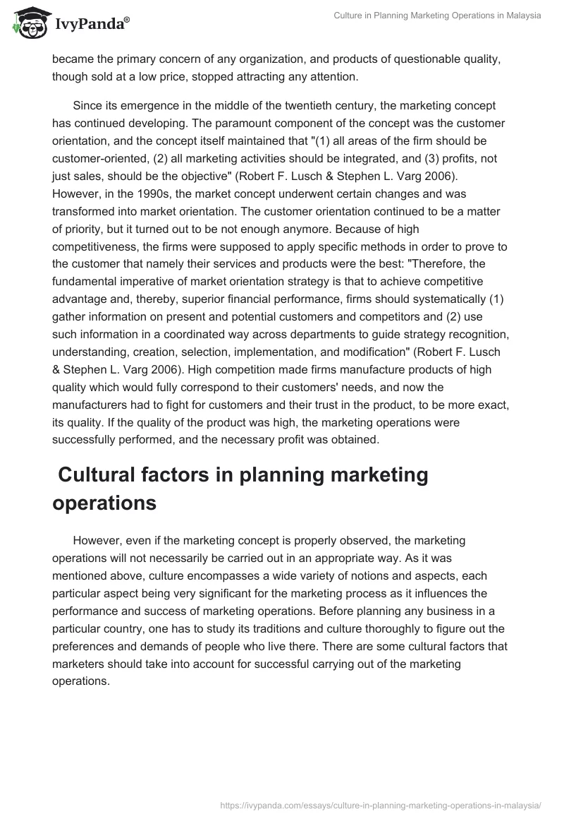 Culture in Planning Marketing Operations in Malaysia. Page 5