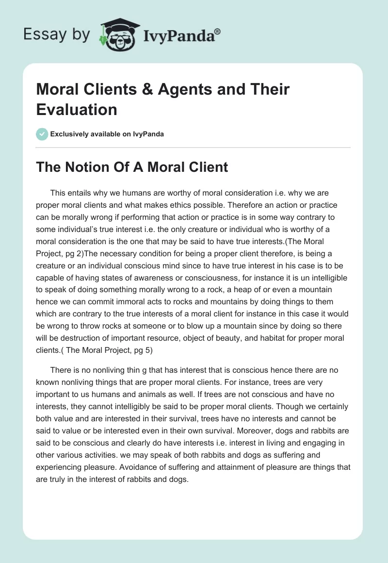 Moral Clients & Agents and Their Evaluation. Page 1
