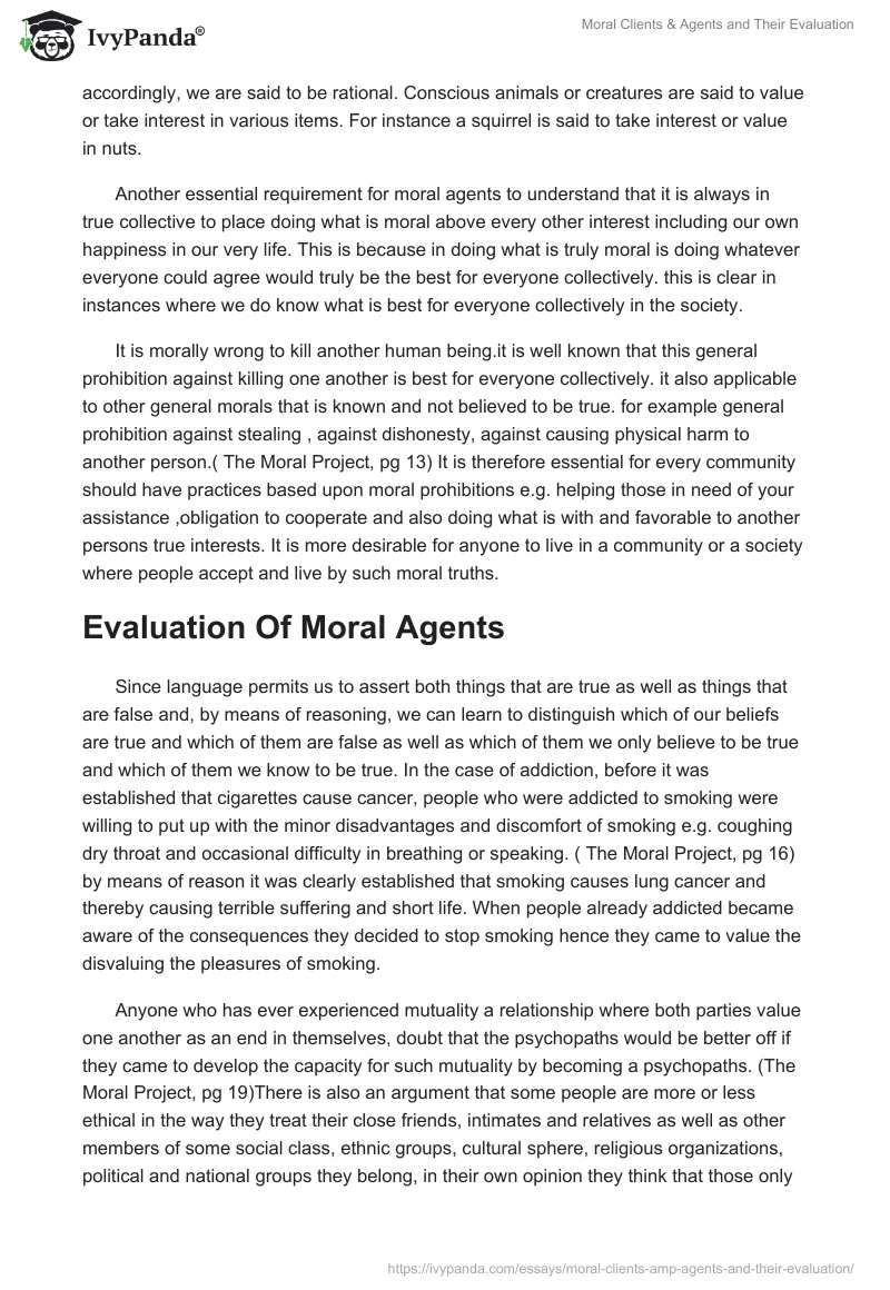 Moral Clients & Agents and Their Evaluation. Page 4