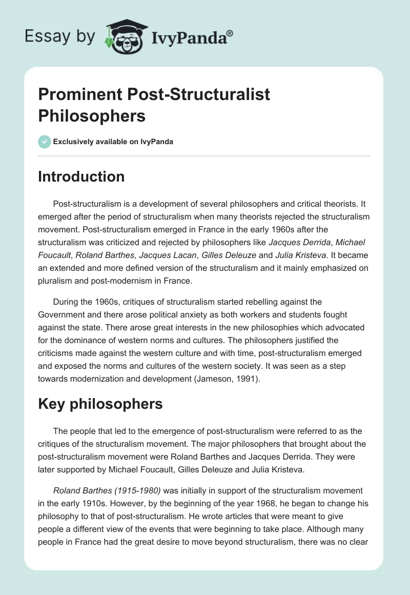 Prominent Post-Structuralist Philosophers. Page 1