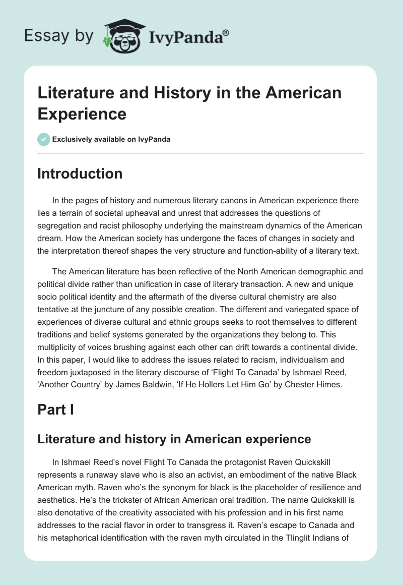 Literature and History in the American Experience. Page 1